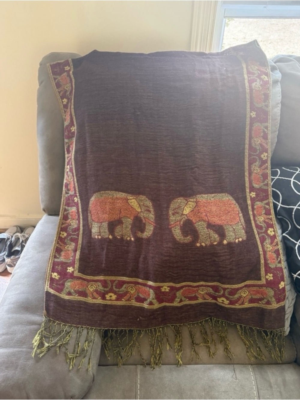 Elephant Motif Brown & Red Women's Scarf Wrap